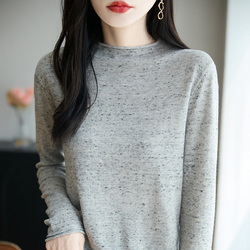 Damen Minimalistischer Nep-Strick-Longsleeve mit kurzem Stehkragen Drune