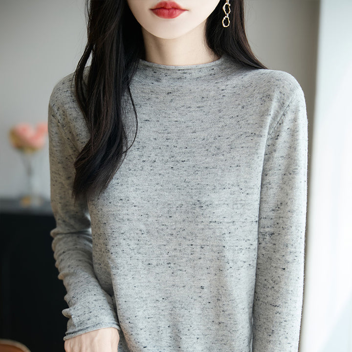Damen Minimalistischer Nep-Strick-Longsleeve mit kurzem Stehkragen Drune