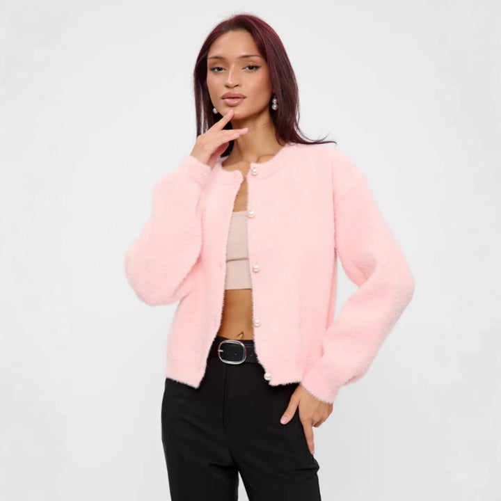 Damen Flauschiger Cardigan mit Knopfdetails Drune
