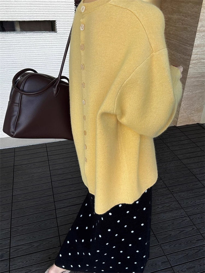 Damen Oversize-Feinstrickpullover mit Ballonärmeln und Knopfmanschette Drune