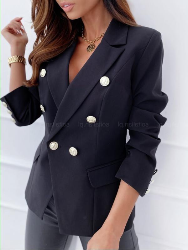 Damen Eleganter Blazer mit doppelter Knopfleiste und goldenen Details Drune