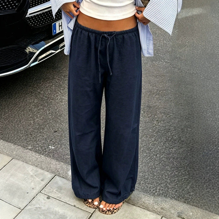 Damen Leichte Palazzohose mit weitem Bein, elastischem Bund und Kordelzug Drune