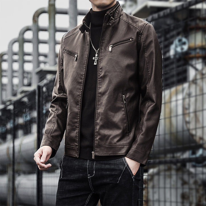 Herren Stilvolle Kunstlederjacke Drune