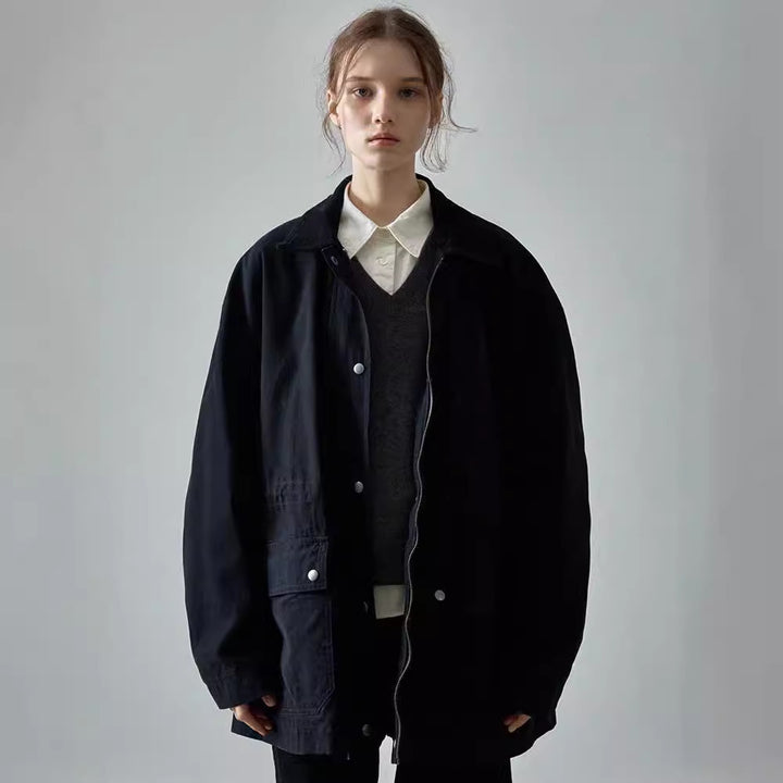 Damen Oversized Utility-Jacke mit robustem Stoff und praktischen Taschen Drune