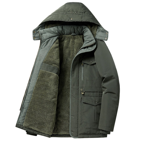 Herren  kälteproof Kapuzenparka mit vollem Sherpa-Innenfutter, Samtkragen und multifunktionalen Taschen Drune