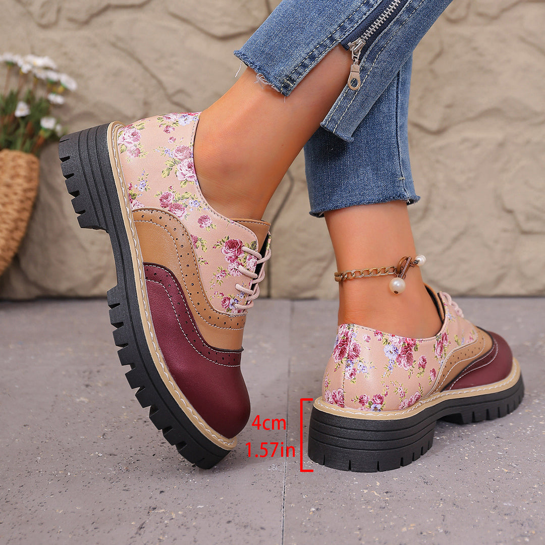 Damen florale Brogue-Schnürschuhe mit mehrlagigem Materialmix und profilierter Gummisohle Drune