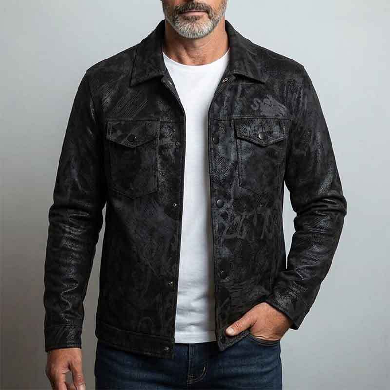 Herren Modische Kunstlederjacke mit hohem Kragen und praktischen Taschen Drune