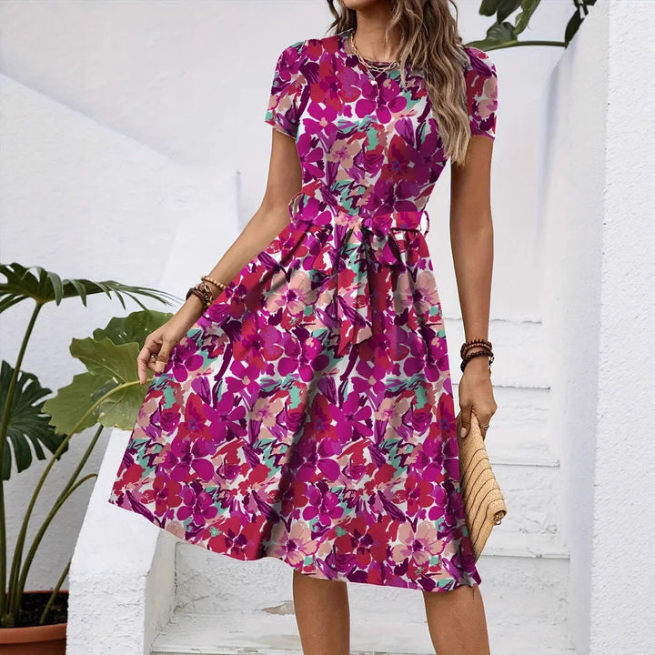 Damen Elegantes Midikleid mit floralem Design und Taillengürtel Drune