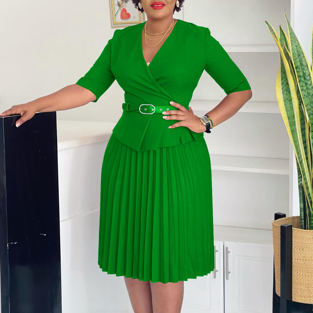 Damen Faltendes Kleid mit tailliertem Oberteil und abnehmbarem Gürtel Drune