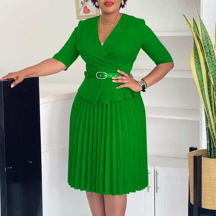 Damen Faltendes Kleid mit tailliertem Oberteil und abnehmbarem Gürtel Drune