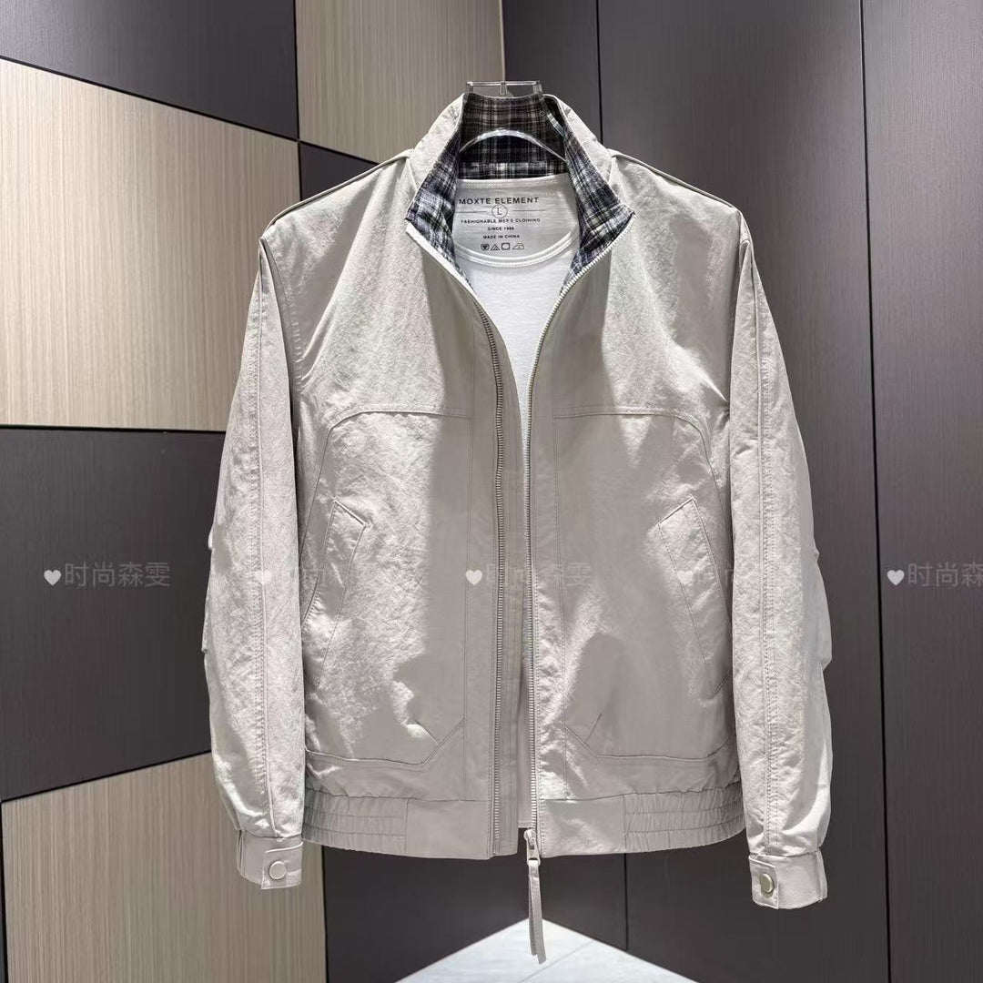 Herren Leichter Baumwoll-Mix Blouson mit Stehkragen und Karofutter Drune