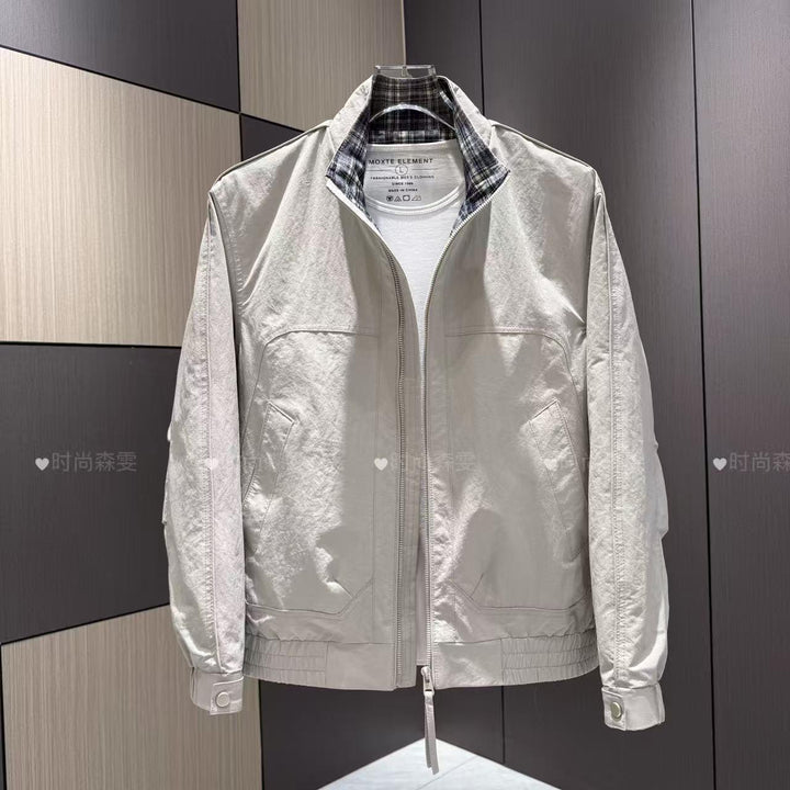 Herren Leichter Baumwoll-Mix Blouson mit Stehkragen und Karofutter Drune