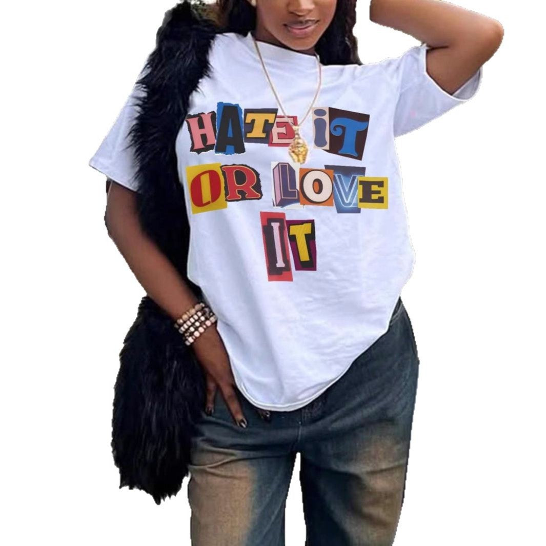 Damen T-Shirt mit auffälligem Schriftzug und lockerer Passform Drune