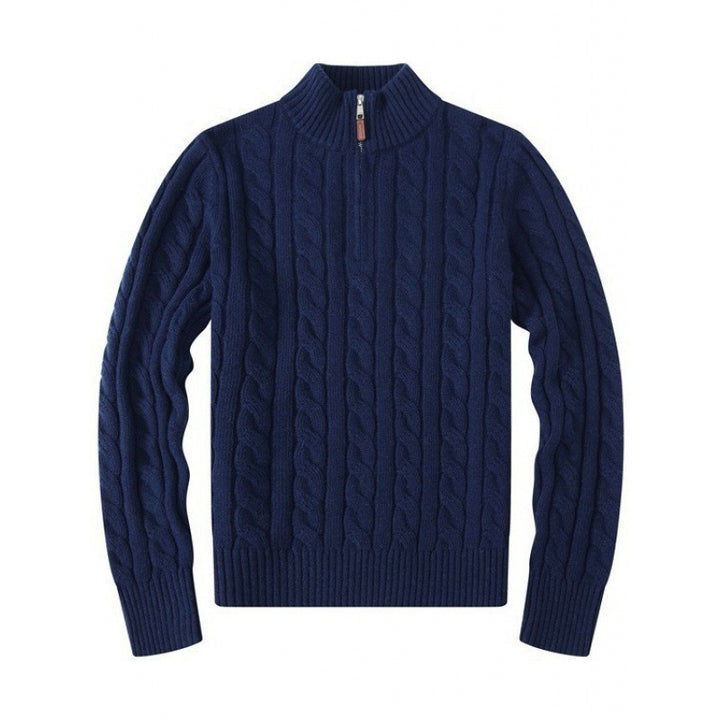 Herren Kabelstrickpullover mit Halbzip und Stehkragen aus weicher Kaschmirmischung Drune