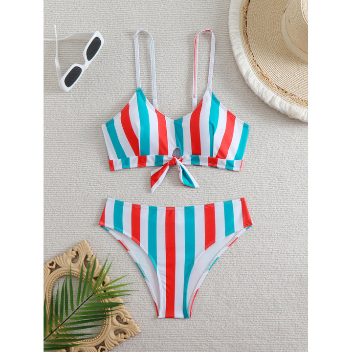 Damen Bikiniset mit eleganten Streifen und chicem Knoten Drune