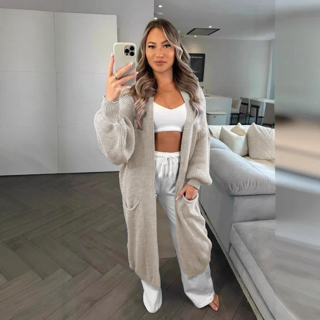 Damen Großer Strickcardigan mit offenem Schnitt und praktischen Taschen Drune