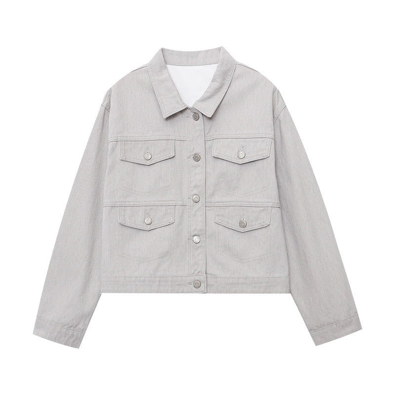 Damen lässige Denimjacke mit praktischem Taschen-Design und elegantem Schnitt Drune