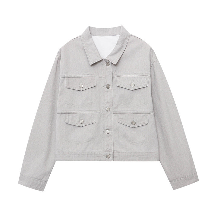 Damen lässige Denimjacke mit praktischem Taschen-Design und elegantem Schnitt Drune