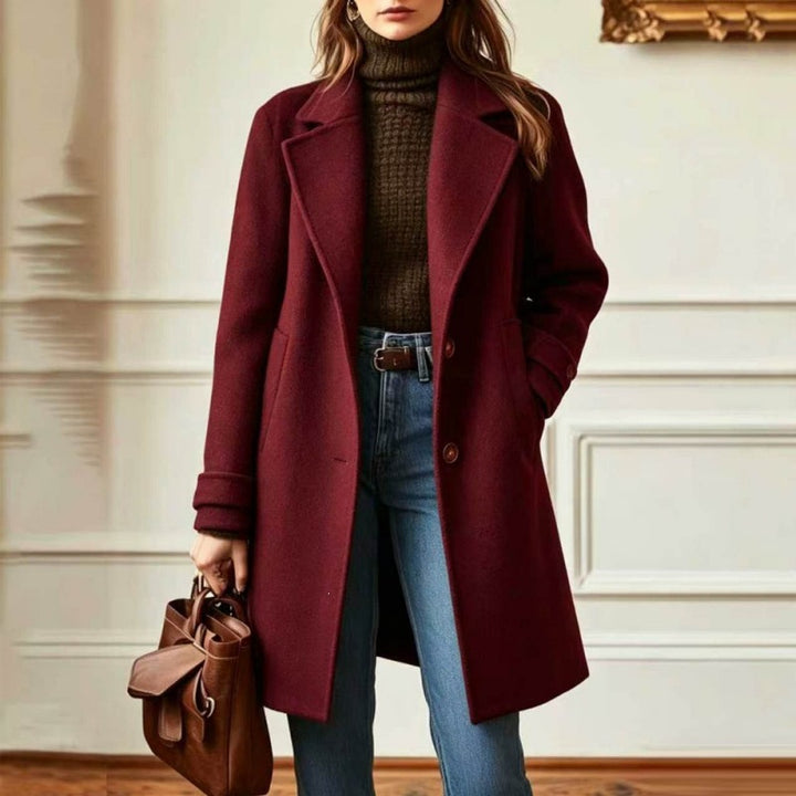 Damen Eleganter Wollmantel mit tailliertem Schnitt und Reverskragen Drune