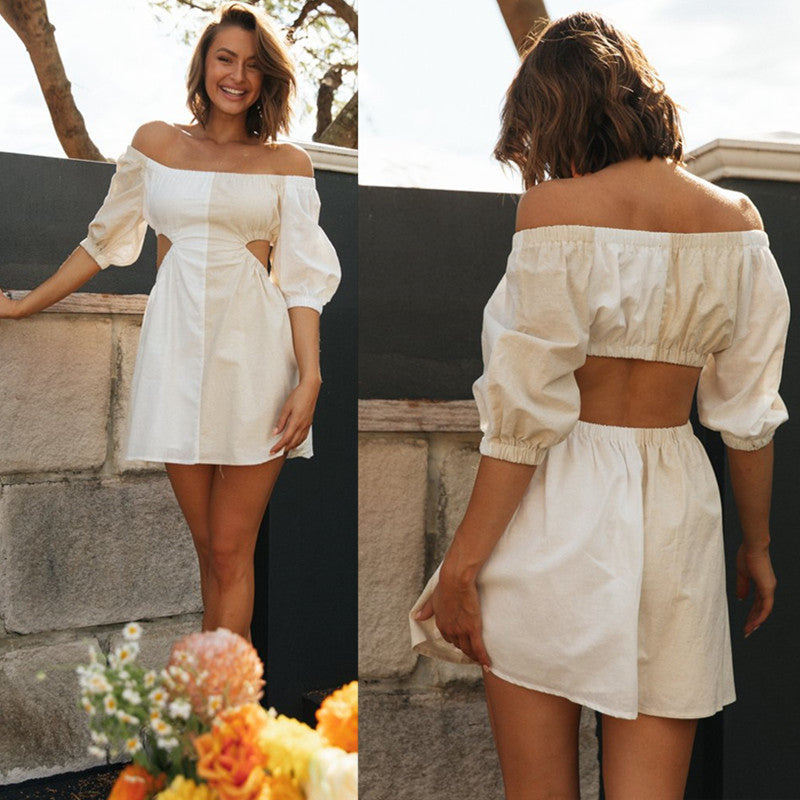 Damen Off-Shoulder Minikleid mit Cut-Outs und Puffärmeln Drune
