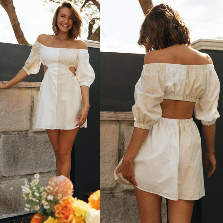 Damen Off-Shoulder Minikleid mit Cut-Outs und Puffärmeln Drune