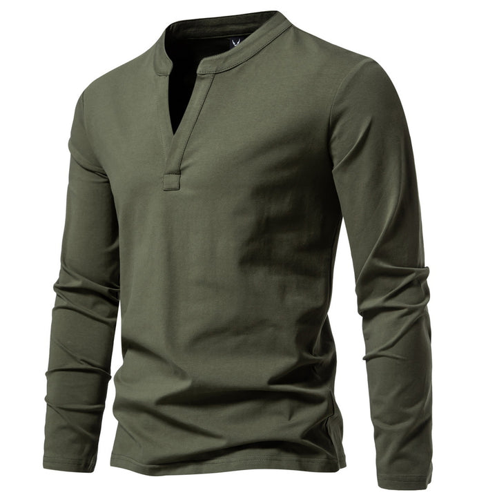 Herren nan langärmeliges Henleyshirt mit Stehkragen, tiefer V-Öffnung und schmaler Passform Drune