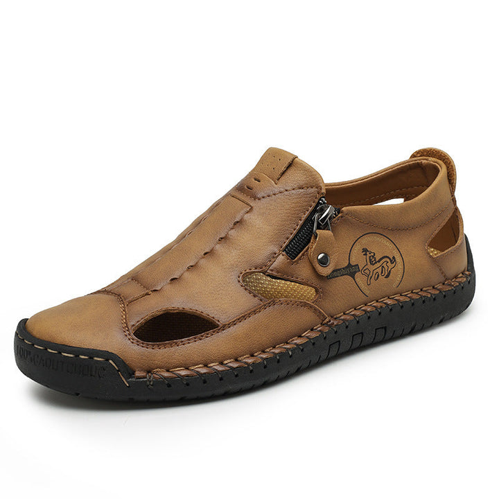 Herren Bequeme Lederfreizeitschuhe mit Reißverschluss und atmungsaktiven Öffnungen Drune