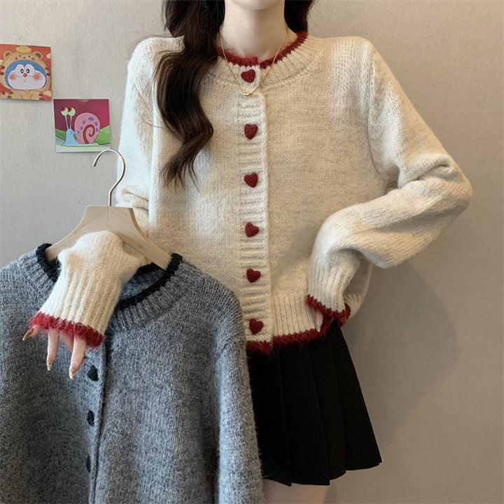 Damen Strickjacke mit Herzknöpfen Drune