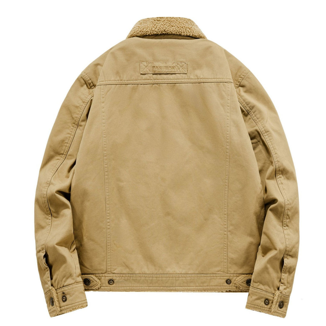 Herren Sherpa-gefütterte Canvas-Fieldjacke mit Hemdkragen und Utility-Taschen Drune