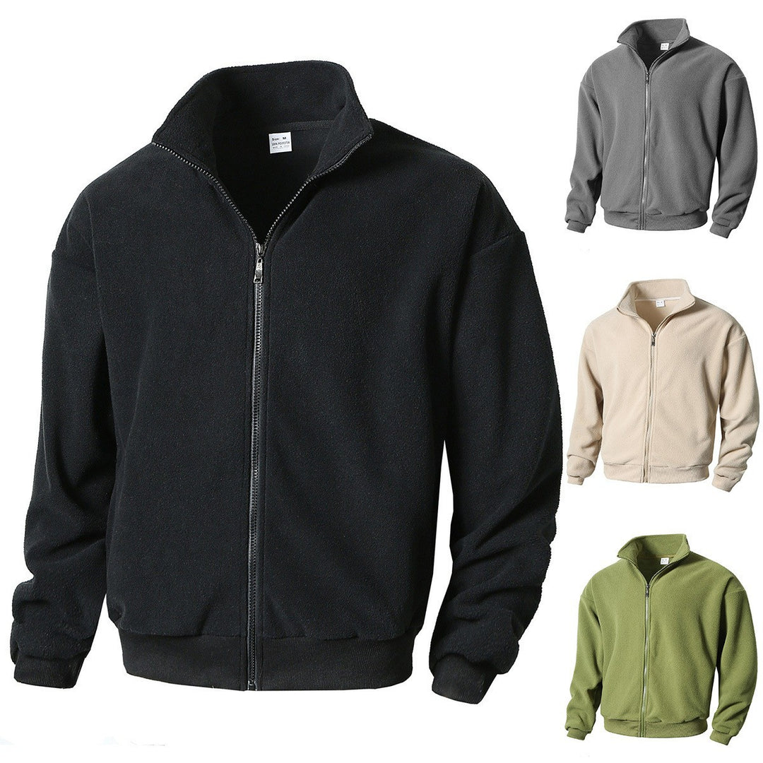 Herren Zip-Fleecejacke mit Stehkragen, durchgehendem Reißverschluss und gerippten Bündchen Drune