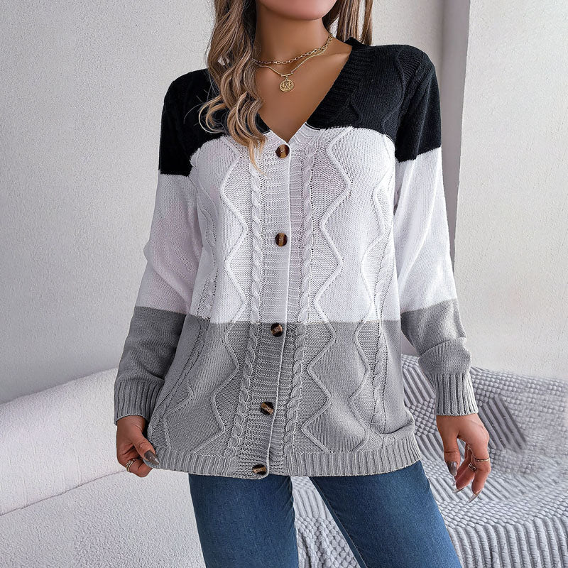 Drune | Farbblock Strickjacke mit Modernem Muster