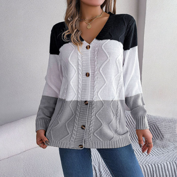 Drune | Farbblock Strickjacke mit Modernem Muster