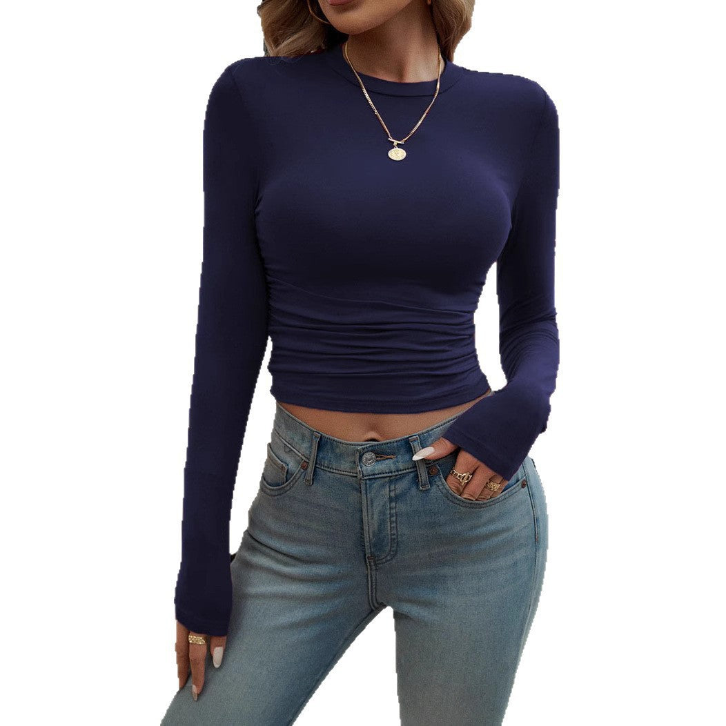 Damen figurbetontes Langarm-Top mit Raffung Drune