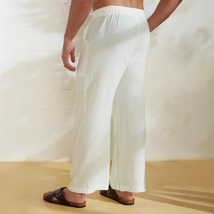 Herren Leichte Leinen-Loungehose mit weitem Bein, Kordelzug und aufgesetzten Taschen Drune