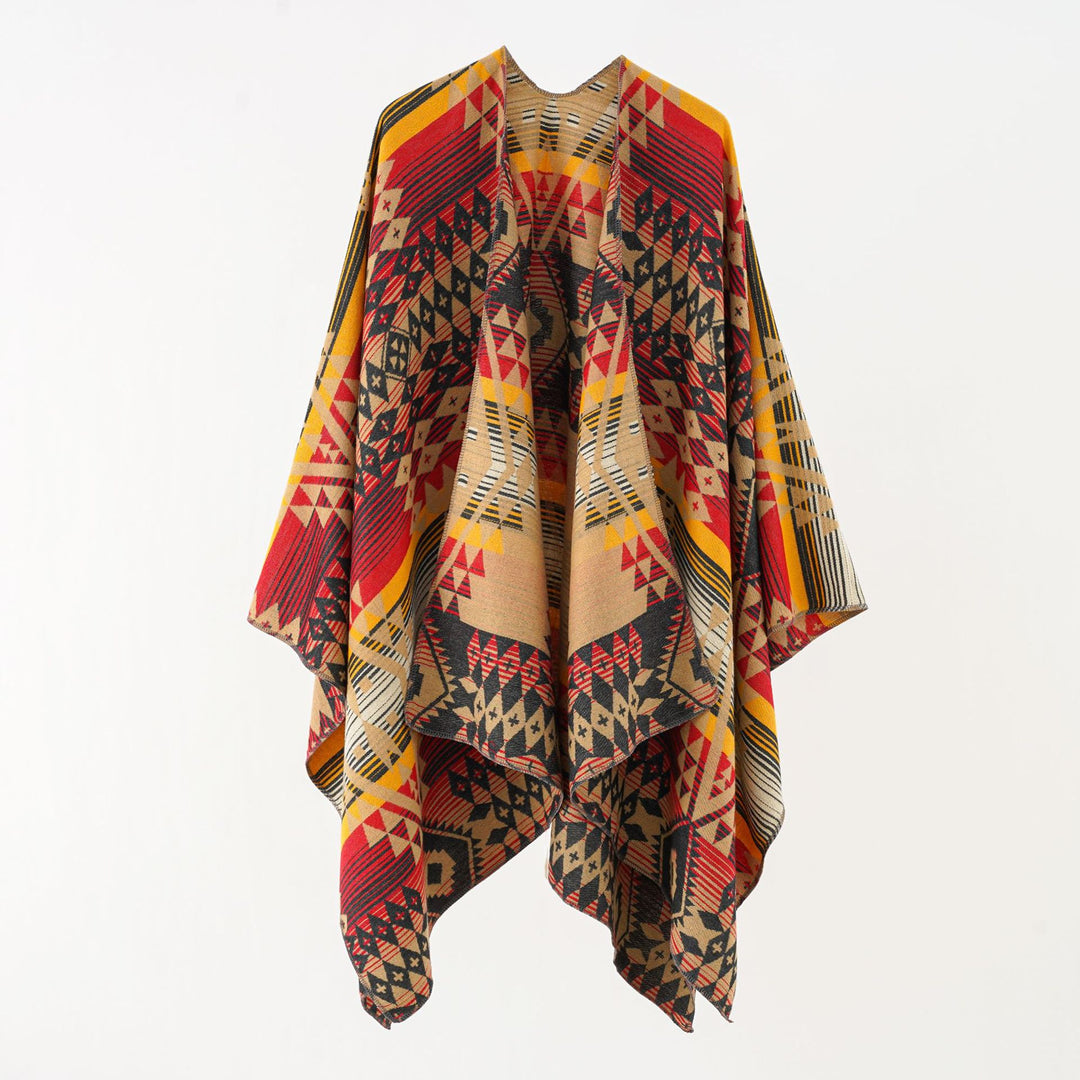 Damen Oversize-Überwurf im gewebten Ethno-Jacquard mit asymmetrischem Zipfelsaum Drune