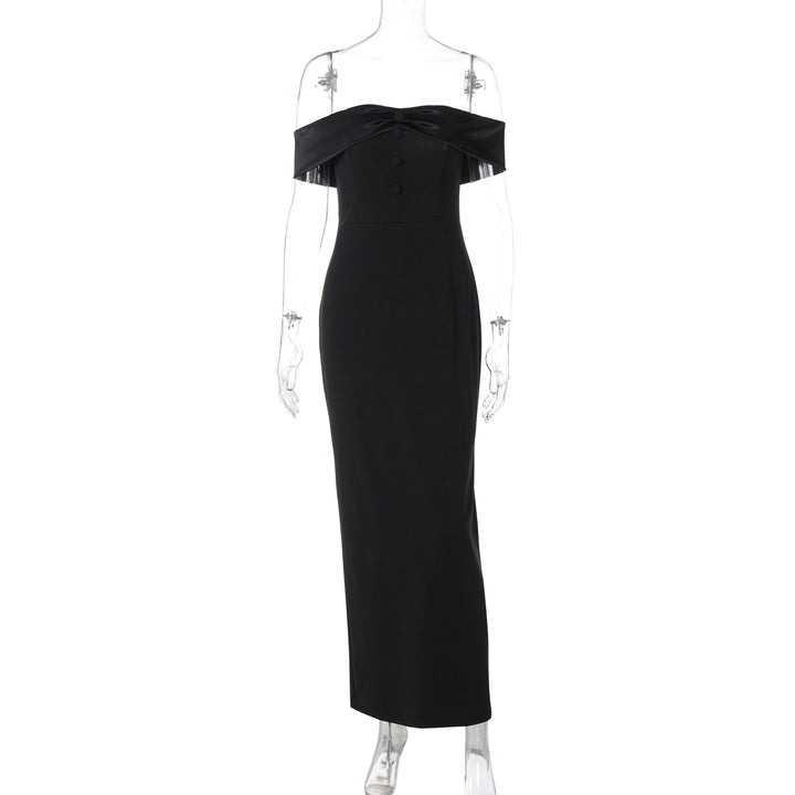 Damen Damenhaftes Maxi-Kleid mit off-shoulder Design und eleganten Knopfdetails Drune