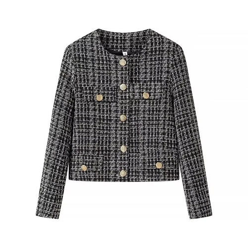 Damen nan kurz geschnittene Bouclé-Jacke im Boxy-Schnitt mit Goldknopf-Detail und Pattentaschen Drune