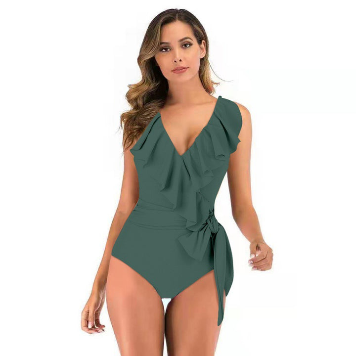 Damen Einteiliger Badeanzug mit raffinierten Rüschendetails und eleganter Schleife Drune