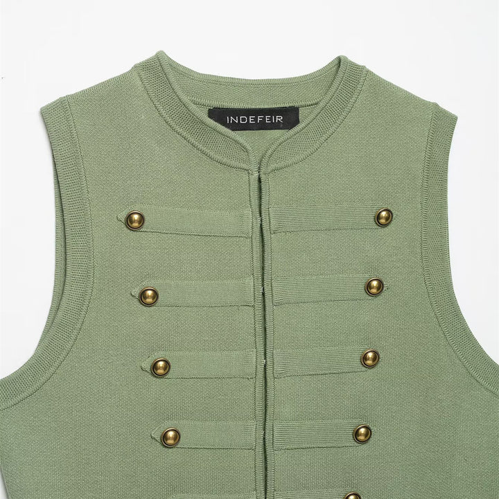 Damen raffinierte Utility-Weste im Militärstil mit Knopfdetails Drune