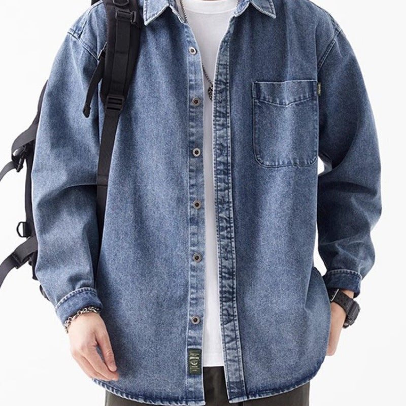 Herren lässige Denim-Hemdjacke mit aufgesetzter Tasche Drune