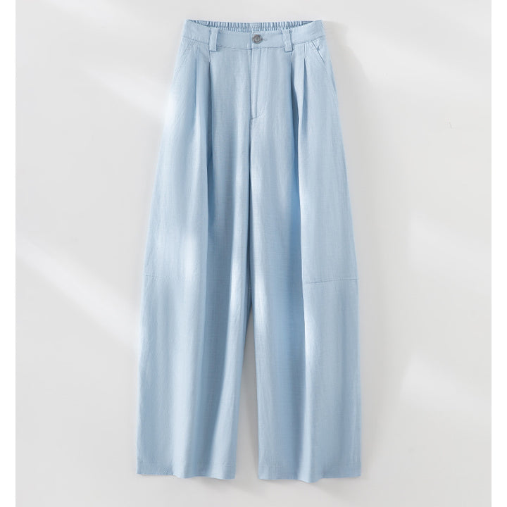 Damen Leichte High-Waist Palazzo-Hose mit vorderer Bundfalte, teilelastischem Bund und seitlichen Eingrifftaschen Drune