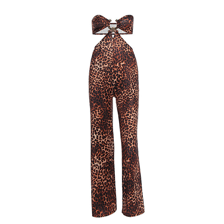Damen Jumpsuit mit aufregendem Leopardendruck und raffiniertem Rückenausschnitt Drune