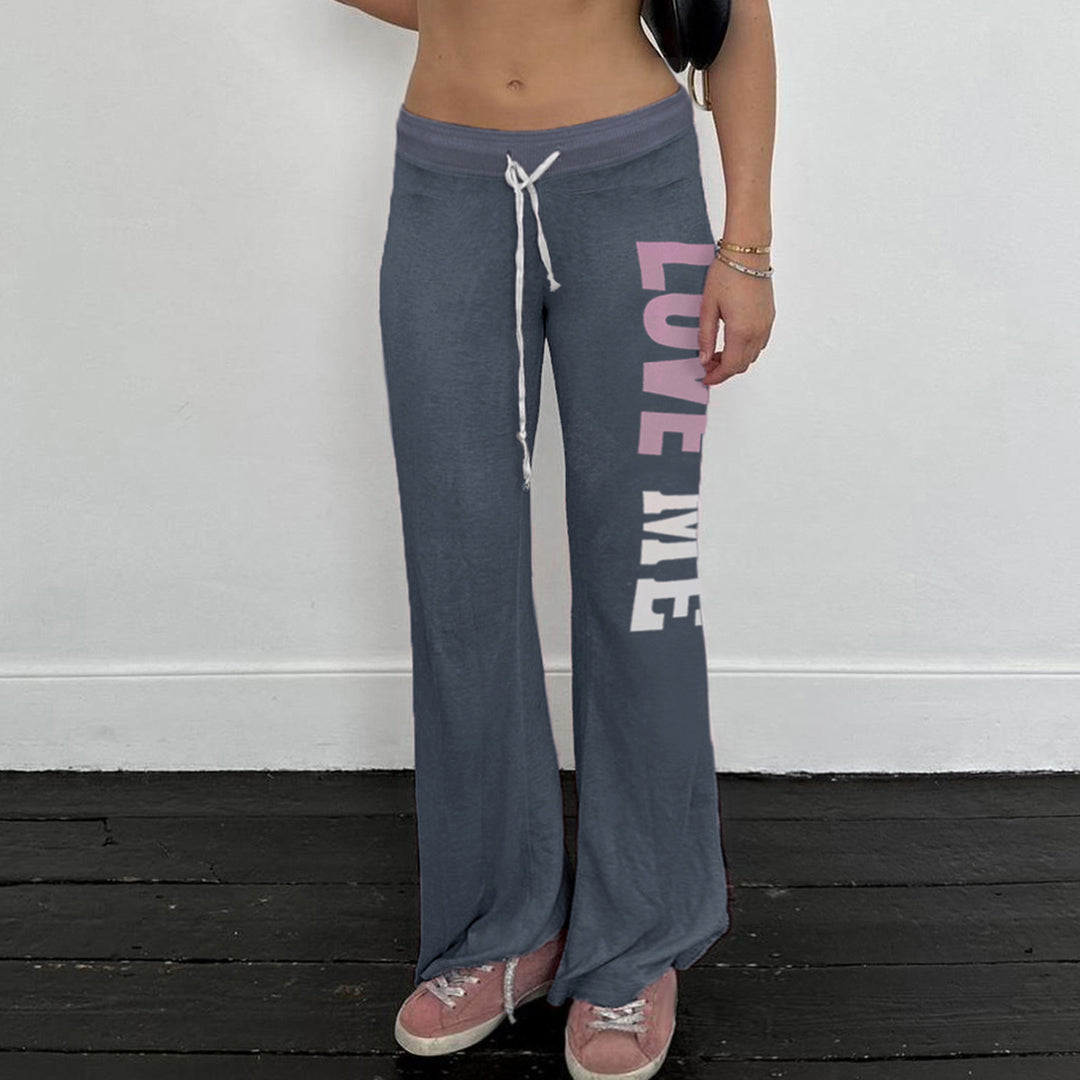 Damen Flared Jogginghose mit farblich abgesetztem Bund und modischem Schriftzug Drune