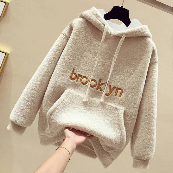 Damen kuscheliger Hoodie mit bequemer Passform und lässigem Schriftzug Drune