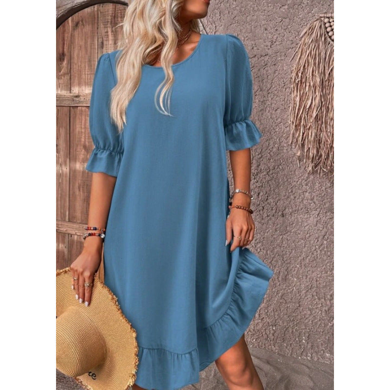 Damen Sommerliches Freizeitkleid mit Rüschendetails und lockerem Schnitt Drune