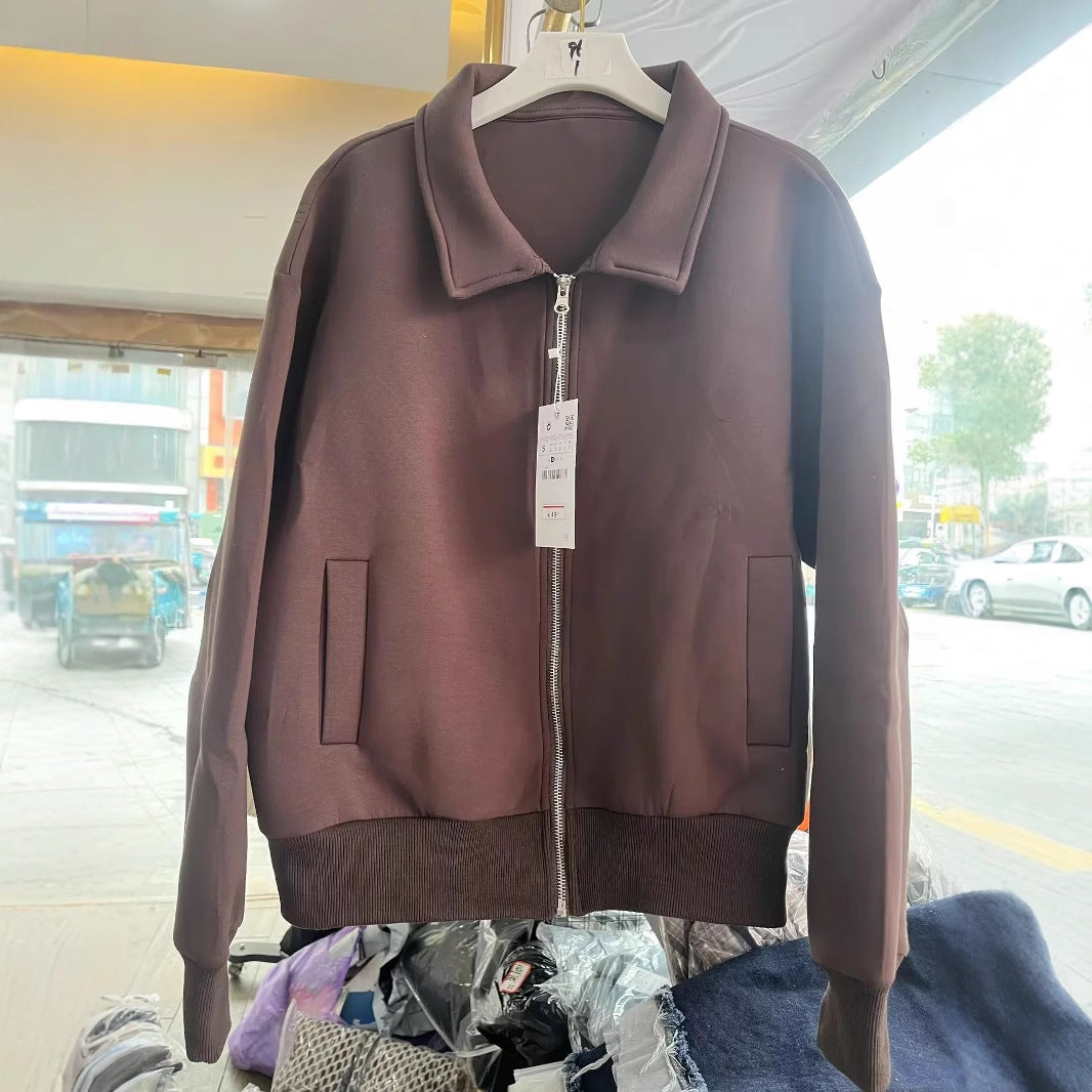 Damen nan lässige Sweatjacke mit durchgehendem Reißverschluss und Umlegekragen Drune
