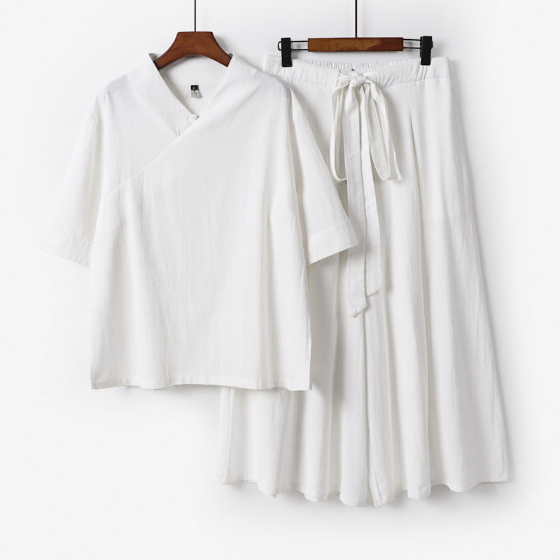 Damen Weites Kimono-Loungewear-Set mit V-Ausschnitt und Culotte-Hose Drune