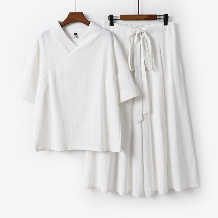 Damen Weites Kimono-Loungewear-Set mit V-Ausschnitt und Culotte-Hose Drune