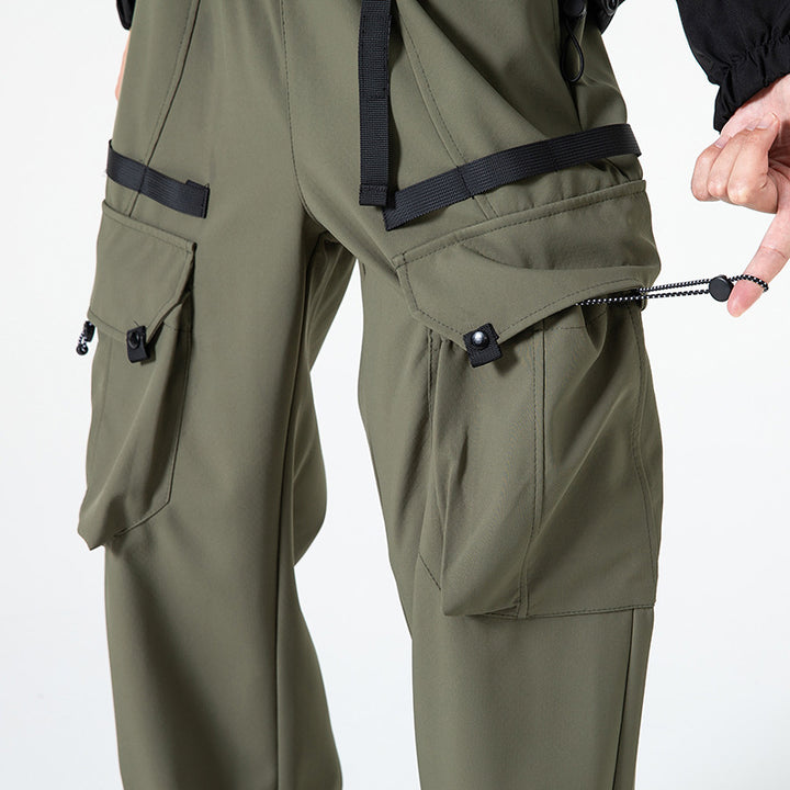 Herren weite technische Cargohose mit Mehrfach‑Taschen, wasserabweisendem Ripstop und verstellbarem Tunnelzugbund Drune