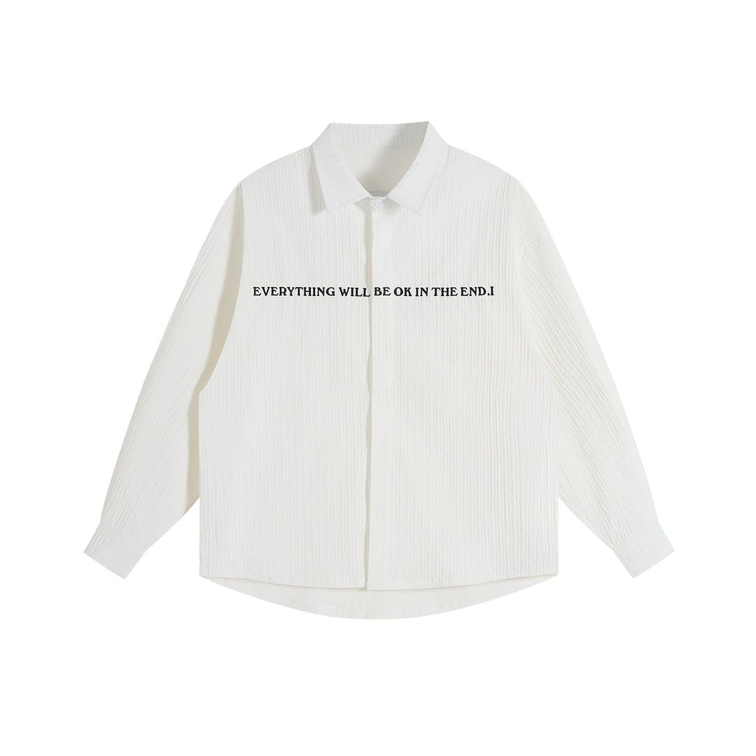 Unisex Oversize Textur-Hemdjacke mit verdeckter Knopfleiste und Statement-Stickerei Drune